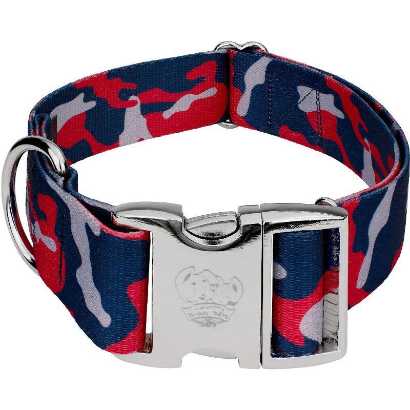 Country Brook Petz 1 1/2 Inch Premium Navy Blue and Red Camo Dog Collar Limited Edition, 1 of 5
