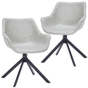 LeisureMod Markley Leather Dining Chair with 360-Degree Swivel Armchair and Powder-Coated Iron Legs Set of 2 - 1 of 4
