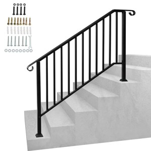 Racxily Outdoor Stair Handrail for 1 to 4 Steps Black Carbon, Steel Transitional Hand Rail Kit, Seniors Entryway Step Support - 1 of 4