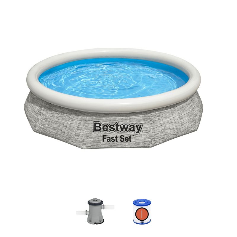 Bestway Inflatable Stacked Stone Design Outdoor Above Ground Backyard Swimming Pool Set, 1 of 10