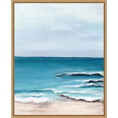 Oceanside View I Coastal Canvas Print with Maple Frame