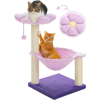Flower Cat Tree, 28" Cat Tower with Cozy Flower Perch, Large Hammock for Indoor Small Cats, Cute Cat Tree