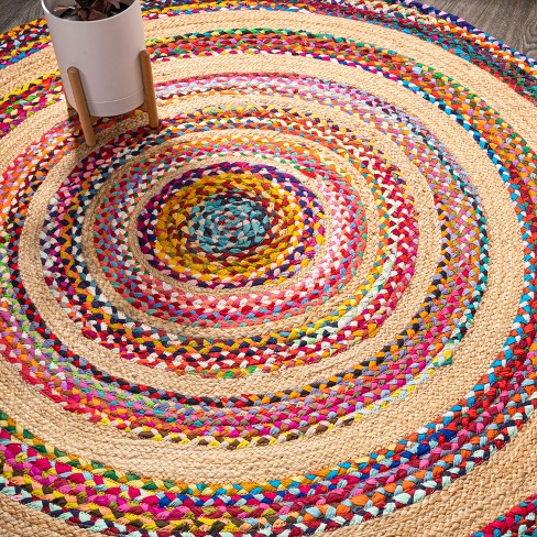 Cotton Round Braided Rag Rug Natural Outdoor Bohemian Area Rugs Floor Mat  Carpet