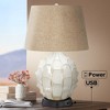 Possini Euro Design Cosgrove Modern Mid Century Table Lamp 26 1/2" High White Glazed Ceramic with USB Charging Port Brown Linen Drum Shade for Desk - 2 of 4