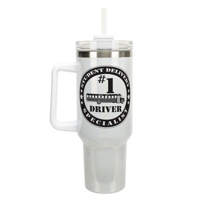 Elanze Designs #1 School Bus Driver Student Delivery 40 oz. Stainless Steel, Large Water Bottle Coffee Mug, Spill & Leak Resistant, Thermal Travel