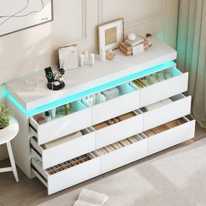 Dyoney 9-drawer vanity with power socket and LED lights, spacious storage cabinet, charging dock - 1 of 4