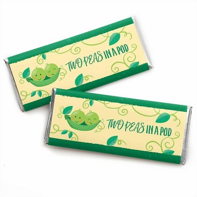 Big Dot of Happiness Double the Fun - Twins Two Peas in a Pod - Candy Bar Wrapper Baby Shower or First Birthday Party Favors - Set of 24