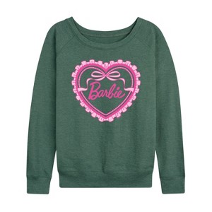 Women's - Barbie - Coquette Heart Lightweight French Terry Wide Neck Long Sleeve Shirt - 1 of 4