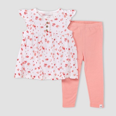 Image of Burt's Bees Baby® Girls' Ditsy Rose Tunic & Leggings Set - Light Pink 0-3M