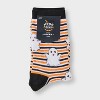 Women's Striped Fuzzy Ghost Halloween Crew Socks - Hyde and EEK! Boutique™ Black/White/Orange 4 -10 - 2 of 3