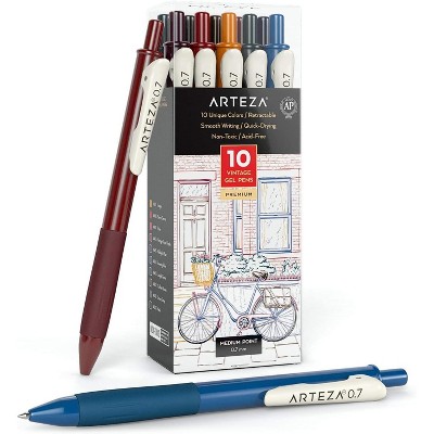 Arteza Retractable Gel Ink Colored Pens Set, Vintage Colors - Doodle, Draw, Journal - 10 Pack (ARTZ-9636)