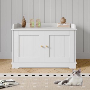 Cat Litter Box Enclosure Hidden Litter Box Cabinet with Wooden Barn Door, End Table Style Indoor Cat House Fits Most Litter Boxes - 1 of 4