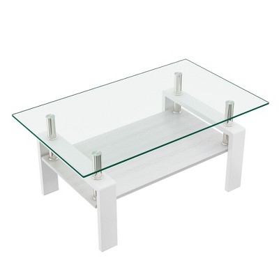 NicBex Modern 39.2" Rectangle Coffee Table with Glass Top, Open Storage Shelf and Iron Frame for Living Room and Bedroom