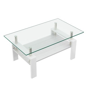 NicBex Modern 39.2" Rectangle Coffee Table with Glass Top, Open Storage Shelf and Iron Frame for Living Room and Bedroom - 1 of 4