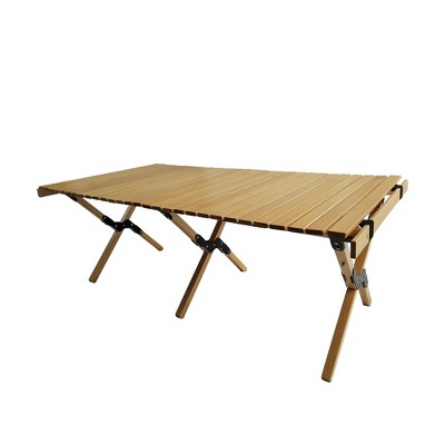 Vynxaria Folding Tables - Multi-Functional Portable Patio Dining Table, Natural Finish