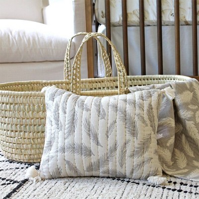 Hand-Quilted Gray Feather Cotton Nursery Pillow