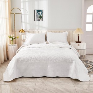 Marcielo 3 Pcs Cotton Embroidered Quilt Bedspread Set - 1 of 4