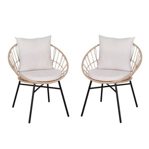 Emma and Oliver Set of Two All-Weather Boho Papasan Style Finish Faux Rattan Rope Patio Chairs with Cushions - 1 of 4
