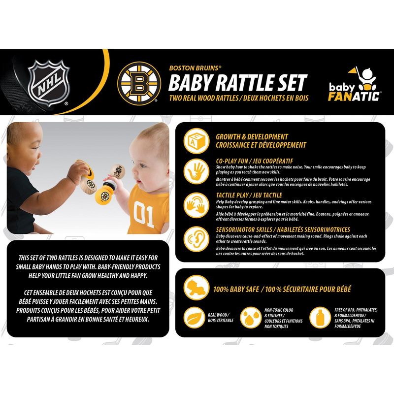 Baby Fanatic Wood Rattle 2 Pack - NHL Boston Bruins Baby Toy Set, 3 of 5
