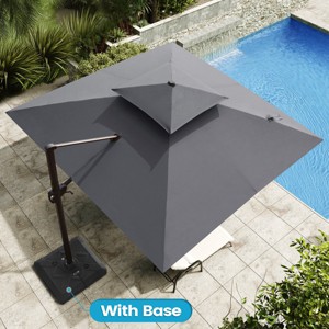 11FT Square Double Top Cantilever Umbrella Outdoor 360° Rotation 6 Heights Adjustable Offset Umbrella with Metal Pole Cantilever with Base - 1 of 4