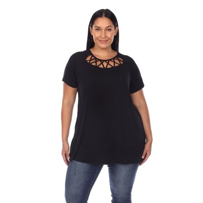 Plus Size Crisscross Neck Short Sleeve Top - White Mark