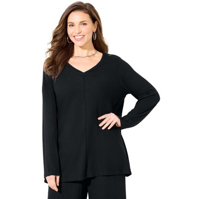 Catherines Women's Plus Size Anywear Hacci Rib V-Neck Top