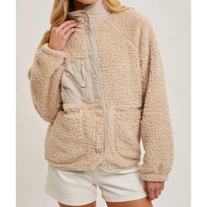 Women's Button Down Fleece faux-shearling Jacket - BluIvy - 1 of 4