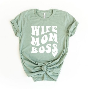 Simply Sage Market Women's Wife Mom Boss Wavy Heart Short Sleeve Graphic Tee - 1 of 2