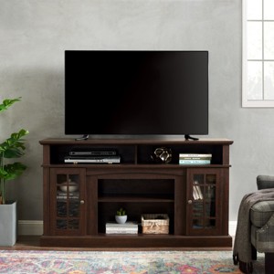 58" Traditional TV Stand for 65" TV, Media Console with Glass Doors & Adjustable Shelves for Living Room-3irtyhousy - 1 of 4