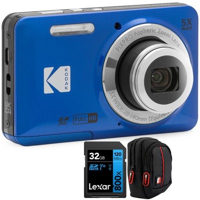 Kodak PIXPRO FZ55 Digital Camera Blue w/ 32GB Memory Card + Camera Case Bundle