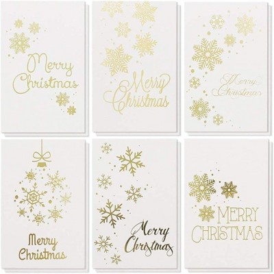 Best Paper Greetings 48 Pack Merry Christmas Greeting Cards, 4x6 Inches Christmas Note Cards Box Set, 6 Gold Foil Snowflake Designs