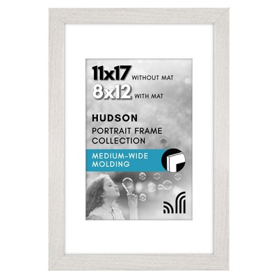 Americanflat 11x17 Picture Frame - Use as 8x12 Frame with Mat or Display 11x17 Photo Without Mat - Hudson Collection - White