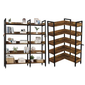 Corner Vertical Bookshelf - Iron and Wood Shelf, Space Saving Compact Design, Modern Home Book Storage, Durable Iron Frame, Wooden Shelves - 1 of 4