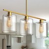 YANSUN 31.5 In.3-Light Brass Pendant Light with Clear Glass Shadesfor Kitchen, Dining Room, or Island Light Bulbs Not Included - 2 of 4