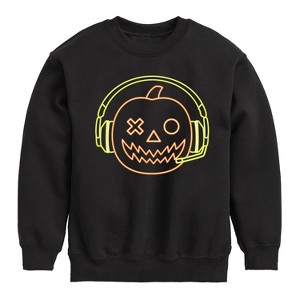 Boys' - Instant Message - Neon Pumpkin with Headphones Graphic Long Sleeve Fleece Sweatshirt - 1 of 4