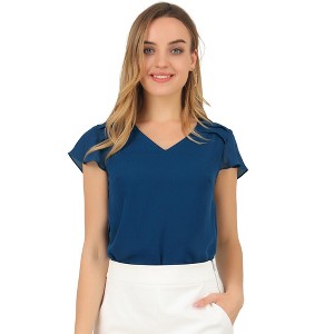 INSPIRE CHIC Women's Chiffon Elegant V Neck Cap Sleeve Work Summer Blouse - 1 of 4