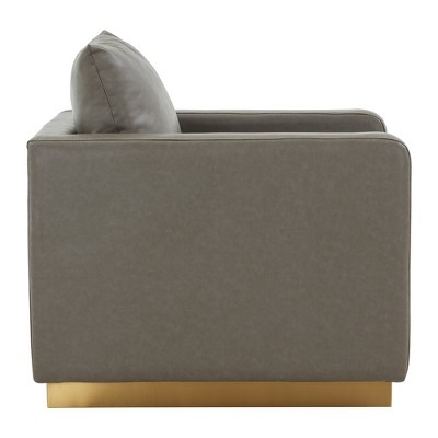 Gray Leather and Gold Base Accent Chair
