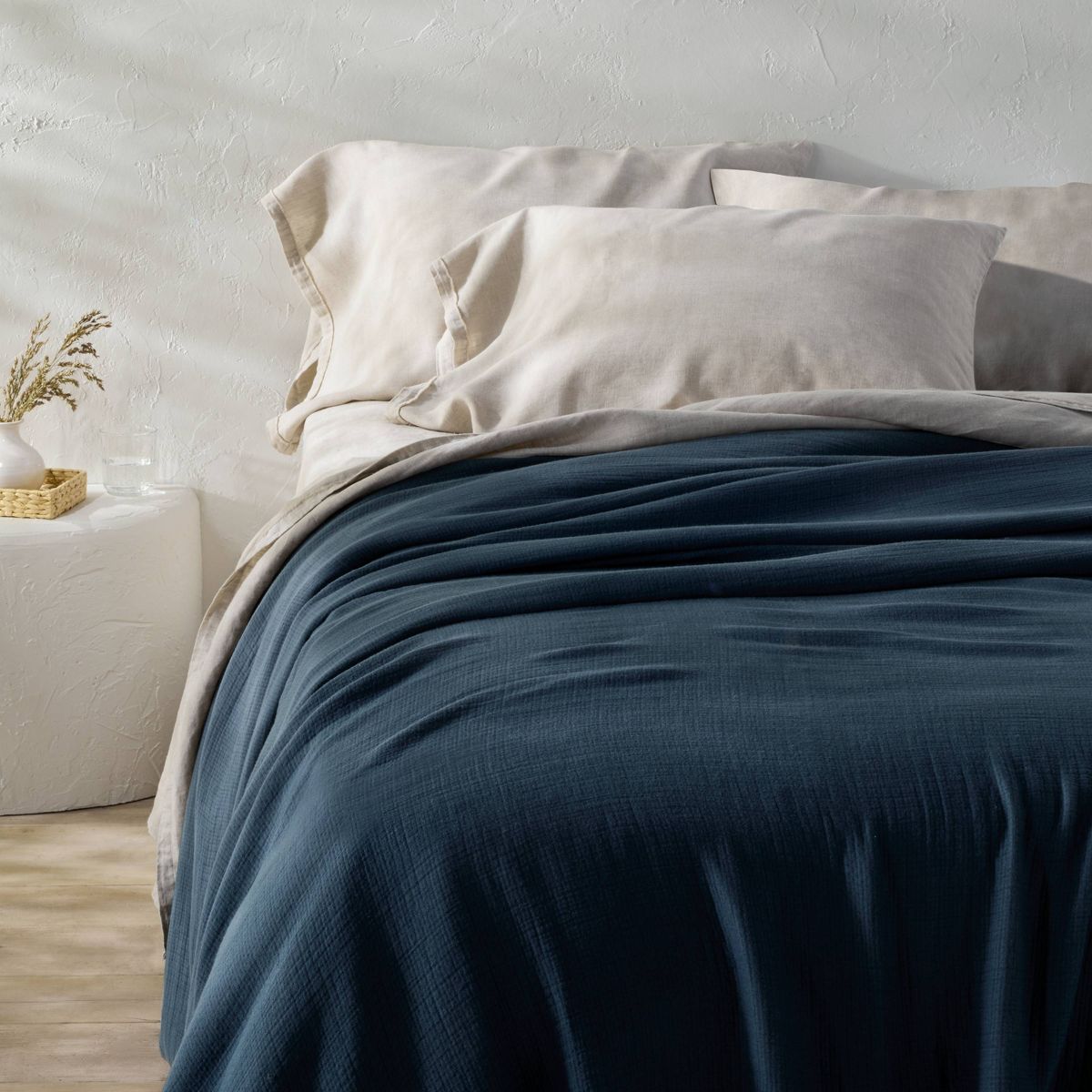 Full/Queen Rayon from Bamboo Matelasse Blanket Dark Mineral Blue - Casaluna™