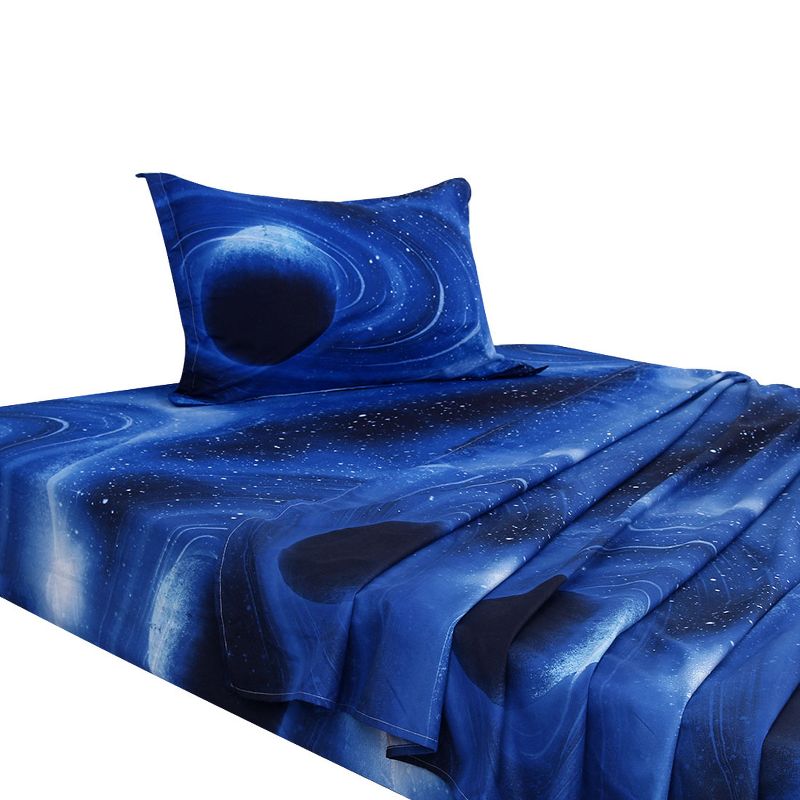 PiccoCasa Polyester Galaxy Stars Themed Sheet & Pillowcase Sets 3 Pcs Twin Blue, 5 of 6
