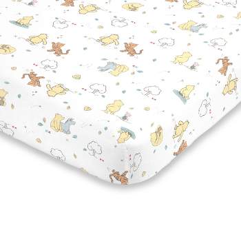 Disney Winnie the Pooh Classic Pooh 100% Cotton Fitted Crib Sheet in Ivory, Butter, Aqua and Orange