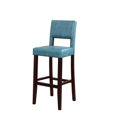 Wooden Barstool with Padded Seat and Open Backrest Blue/Brown - Benzara