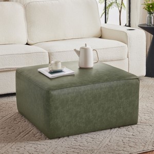 Okak Modern Comfortable Square Ottoman Bench Side Table Soft Upholstered Footrest Stool for Living Room, Hallway, Bedroom, Entryway, Green - 1 of 4