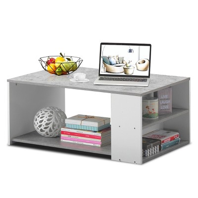 2-Tier Coffee Table Sofa Side Table w/ 2 Storage Shelves Living Room Office Gray