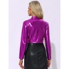 Allegra K Women's Stand Collar Metallic Zipper Cropped Party Club Long Sleeve Jackets - 3 of 4