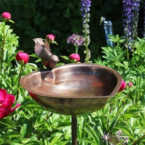 3.5" Heart Shaped Birdbath Bowl with Stake Antique Copper - ACHLA Designs - 1 of 4