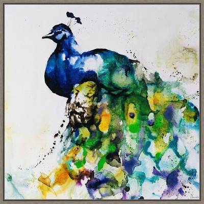 Amanti Art Peacock Plumes and Feathers by Sydney Edmunds Canvas Wall Art Print Framed 22 x 22-in.