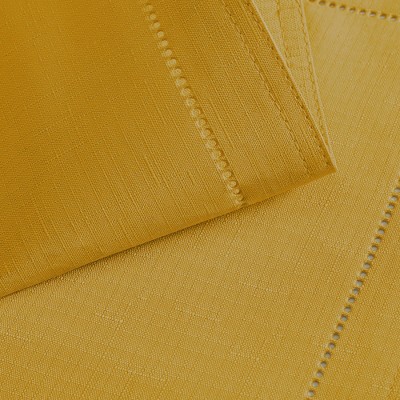 Golden Yellow Square Polyester Fabric Tablecloth with Eyelet Border