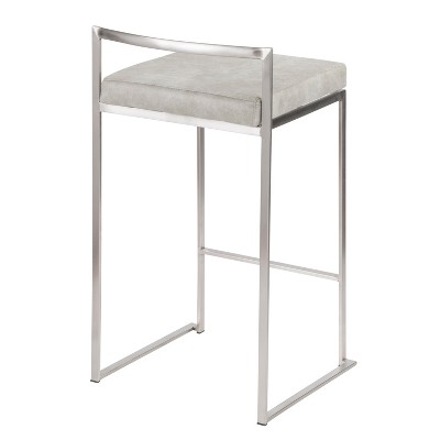 Set of 2 Light Gray Metal Counter Stools with Cushions