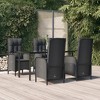 vidaXL 5-Piece Black Poly Rattan Patio Dining Set - Weather-Resistant Outdoor Garden Furniture with Tempered Glass Table and Reclining Chairs - 2 of 4