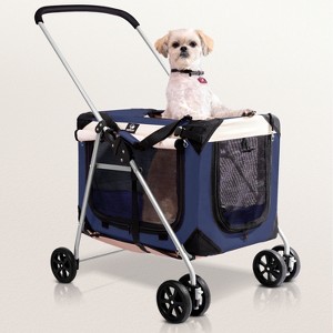PetLuv Cat & Dog Stroller Foldable w/ Detachable Soft Pet Travel Carrier Fits 2 Cats or Medium Dog & Removable Plush Pillow Privacy Windows - 1 of 4